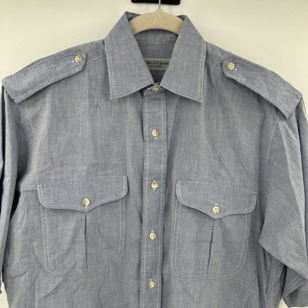 Casual Short-Sleeve Chambray Shirt - Light Blue - Picture 2 of 4